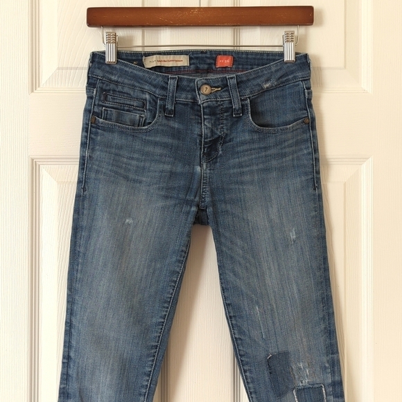 Pilcro Stet Distressed Patchwork Medium Wash Mid Rise Ankle Crop Skinny Jeans 26 - Picture 2 of 14